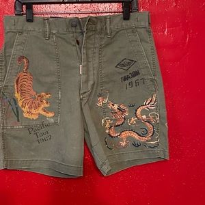 POLO RALPH LAUREN RELAXED FIT 8" SOUVENIR  UTILITY SHORTS GREEN TIGER DRAGON